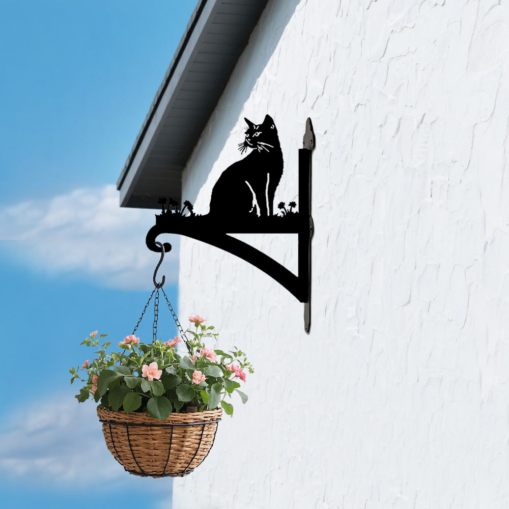 Soporte Metálico para Plantas con Diseño de Gato Sentado