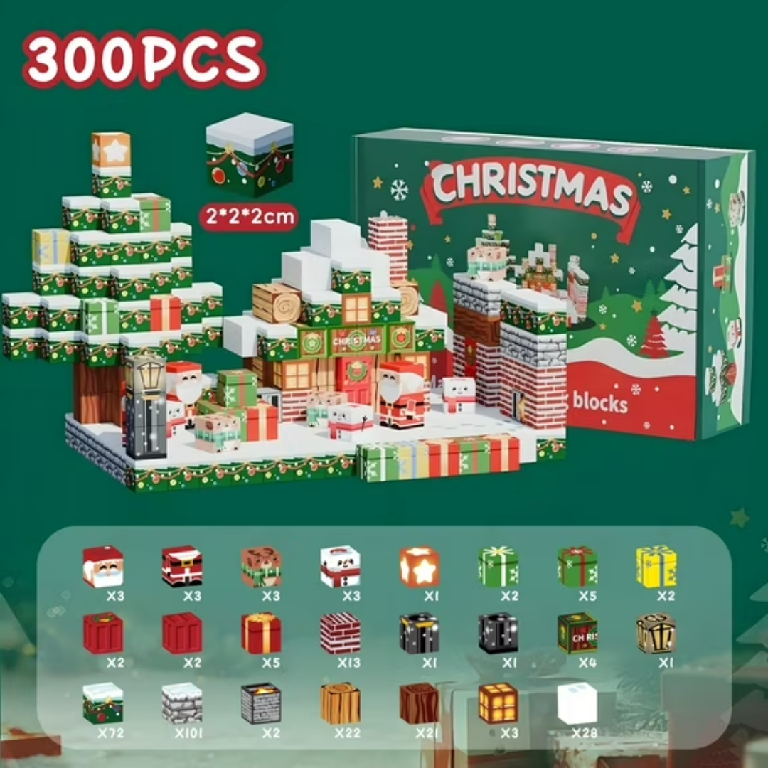 Villa Navideña con Fábrica de Regalos Magnecraft | Bloques Magnéticos de 300 Piezas