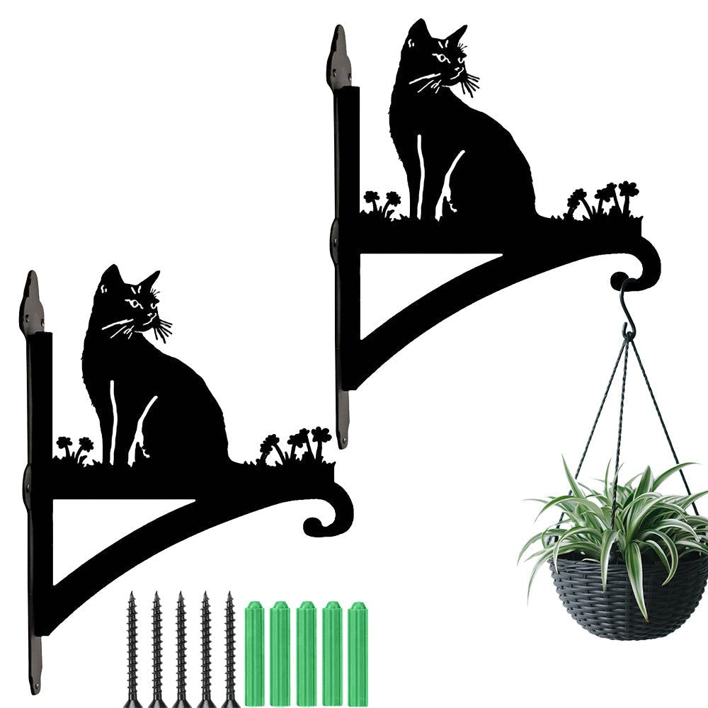 Soporte Metálico para Plantas con Diseño de Gato Sentado